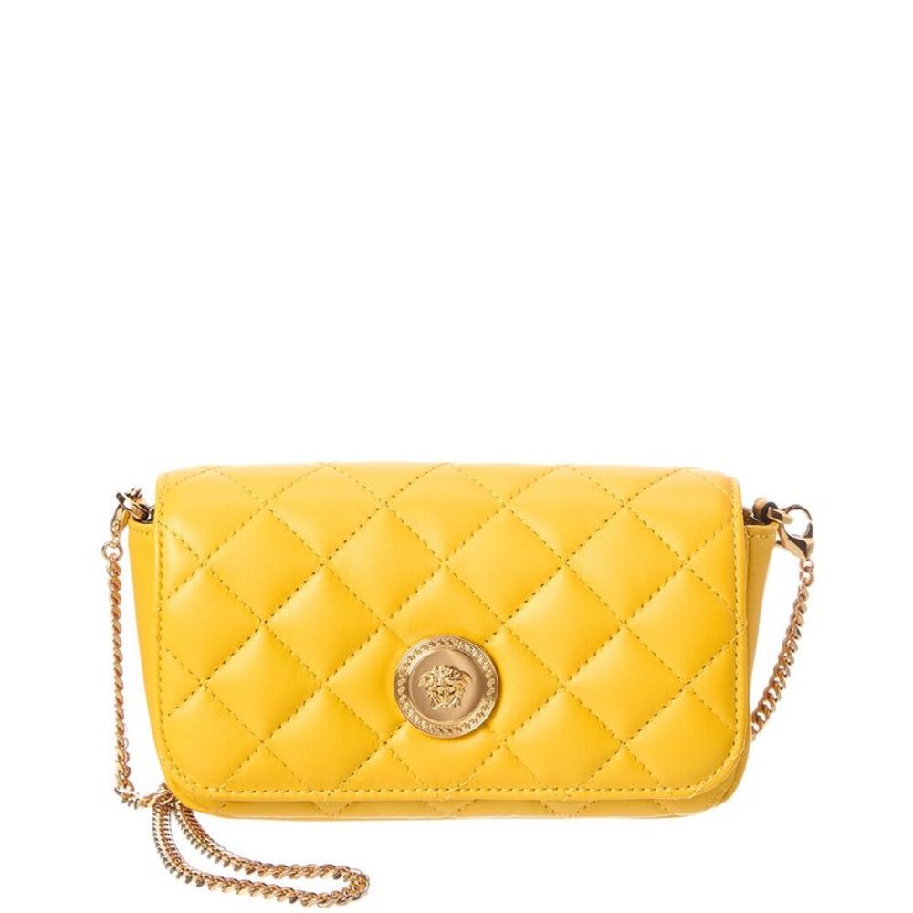 Versace Iconic Leather Wallet On Chain, Yellow